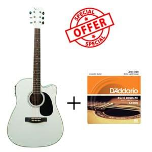 Swan7 SW41C White Semi Acoustic Equalizer Guitar with D Addario Strings